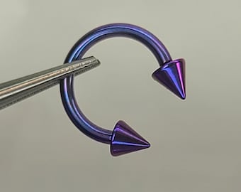 14g Titanium 4mm Spike Horseshoe Internal Thread Septum Anodized Light Blurple in Photos *Choose Diameter and Anodized Finish at Checkout*