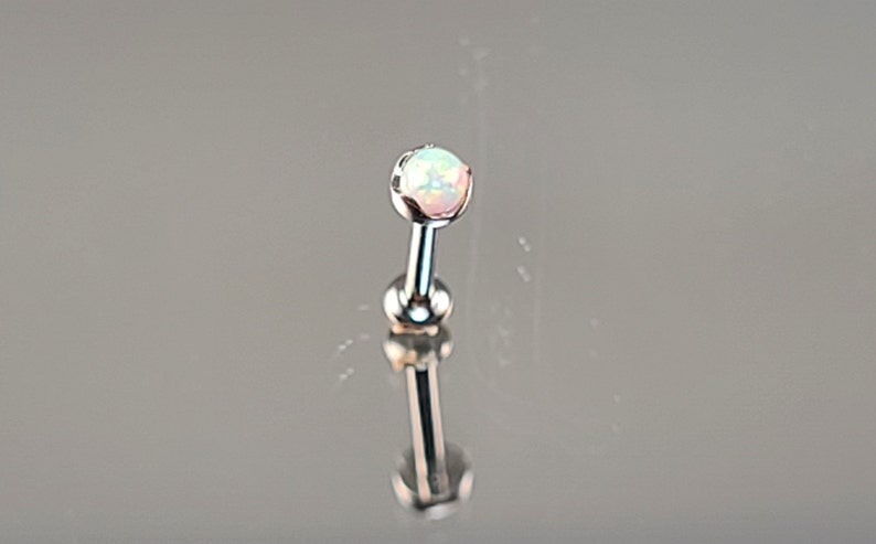 1.0mm Titanium Threadless 3mm White Opal Scoop Setting with your choice 14 18g length flatback post or 516 6mm 8mm