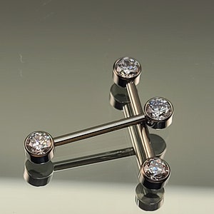 14g 1.6mm Titanium Internally Threaded Barbell Pair w/Forward Facing Gems High Polish Finish in Photo Choose Finish & Length image 5