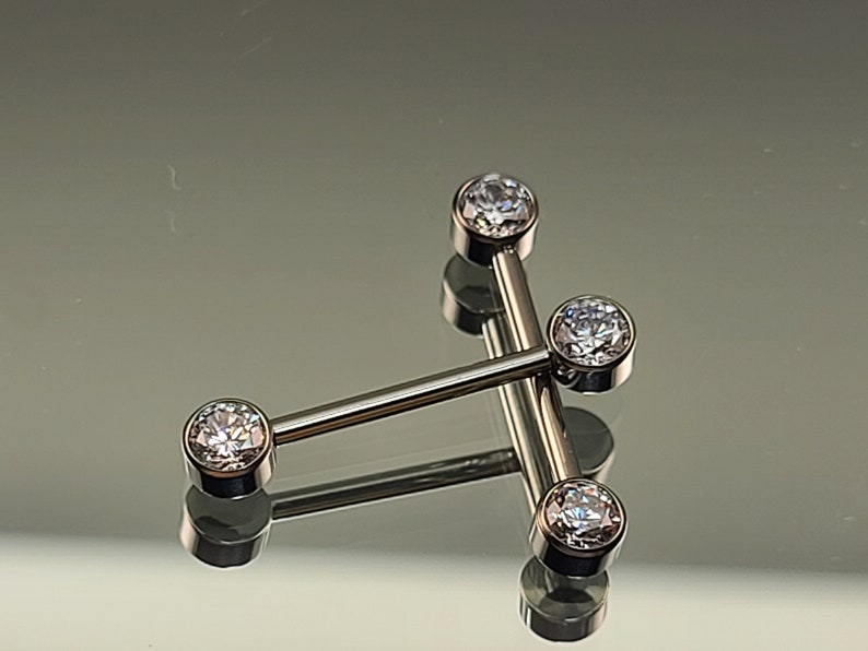 14g 1.6mm Titanium Internally Threaded Barbell Pair w/Forward Facing Gems High Polish Finish in Photo Choose Finish & Length image 5