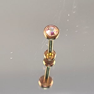 18g (1.0) Threadless Titanium Bezel 3mm Iridescent Aurora Borealis AB Gem Top w/ Flatback in 1/4" (6mm) or 5/16" (8mm) Rose Gold Finish