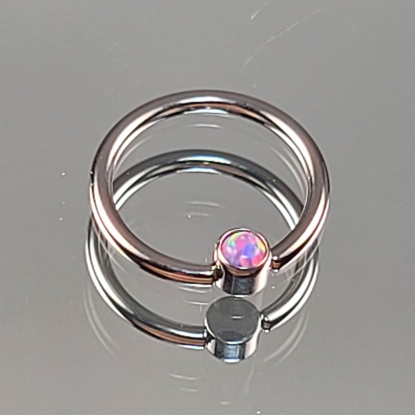 16g (1.2mm) Titanium Captive Bead Ring (CBR) w/3mm Purple Synthetic Opal 3/8" Diameter