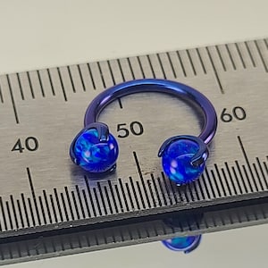 16g Titanium Horseshoe Circular Barbell w/4mm Dark Blue Faux Opal Ends Anodized Deep Blue Finish in Photo *Choose Diameter & Finish*