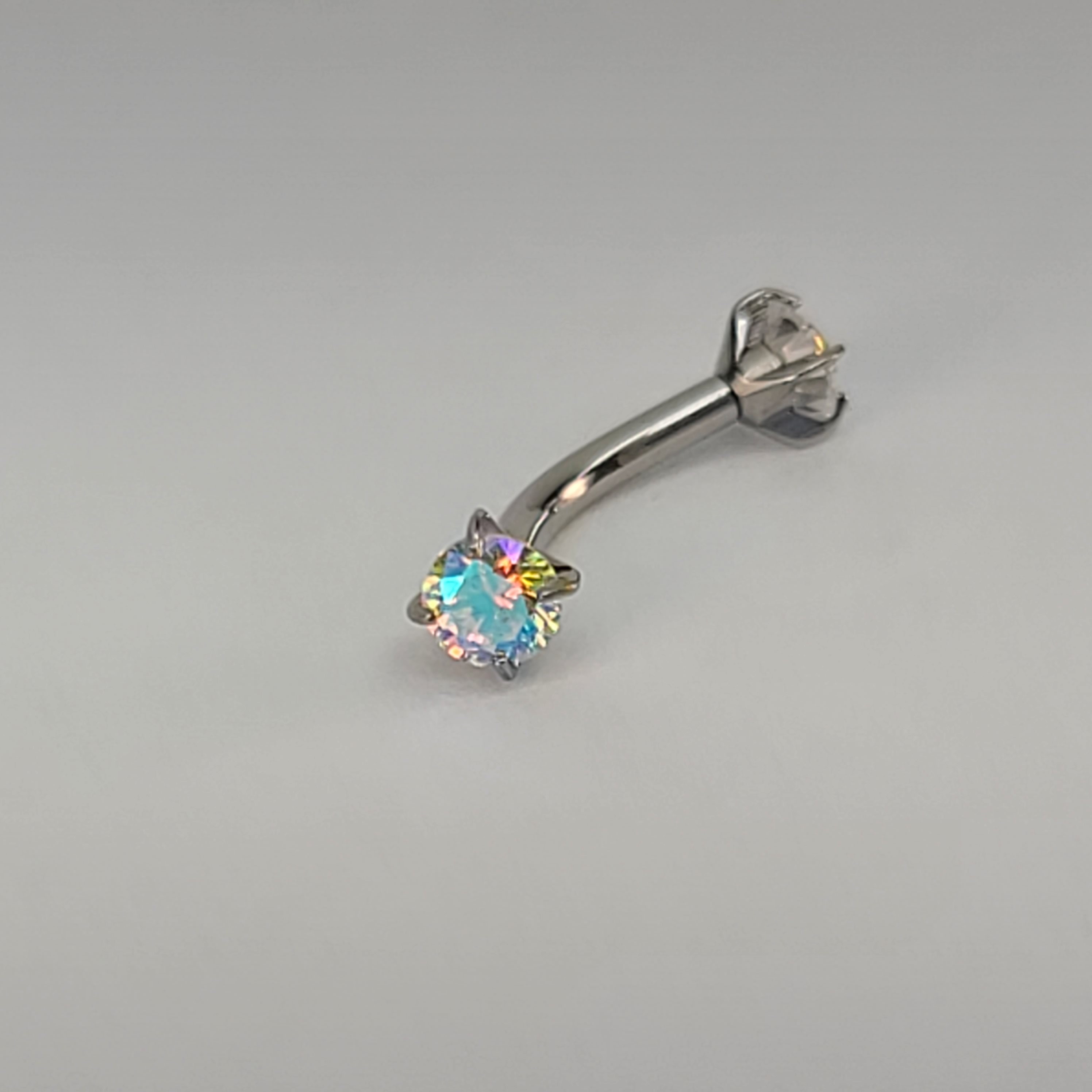 16g Titanium Curved Barbell Internal Thread 3mm AB CZ Gems Rook Eyebrow ...