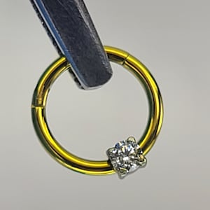 16g (1.2mm) Titanium Solitaire CZ Gem Hinge Hoop 5/16" (8mm) Diameter *Choose Anodized Finish*