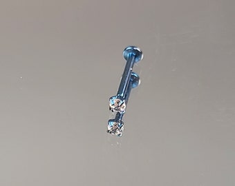 18g (1.0) Titanium Threadless 3mm Cubic Zirconia with 1/4" or 5/16" Length Flatback Post Anodized Ice Blue