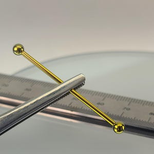 14g Titanium Industrial Bar w/4mm Balls Anodized Yellow Gold Finish in Photo *Choose Anodized Finish and Length*