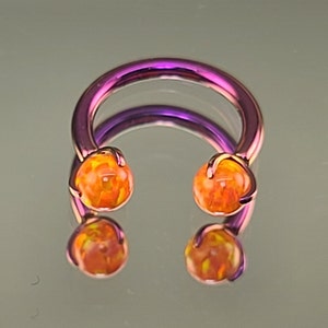 14g Titanium Horseshoe Septum Ring w/5mm Orange Claw Opal Ends Anodized Fuschia Finish in Photo *Choose Diameter & Finish*