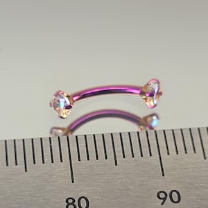 16g Titanium Curved Barbell Internal Thread 3mm AB Aurora Borealis Iridescent CZ Gems Rook Eyebrow Vertical Labret *Choose Length & Finish*