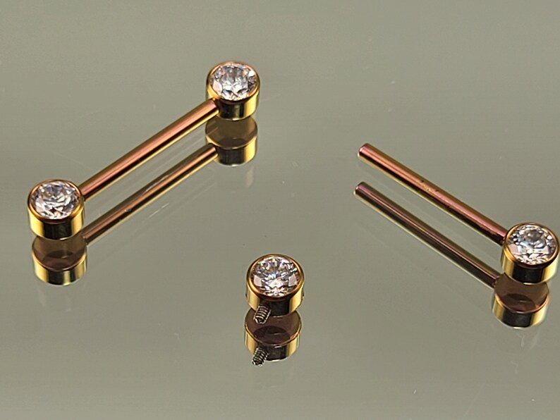 14g 1.6mm Titanium Internally Threaded Barbell Pair w/Forward Facing Gems 5/8 length Anodized Rose Gold Finish Bild 7