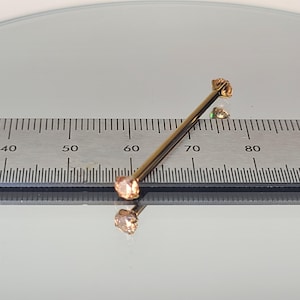 14g Titanium Industrial Bar with 4mm Champagne CZ Gem Prong Set Ends Bronze Finish Internal Thread Barbell *Choose Finish and Length*