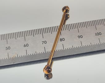 14g Titanium Industrial Bar w/4mm Faux Tiger's Eye Claw Set Ends Anodized Bronze Finish in Photo *Choose Anodized Finish and Length*