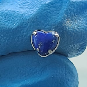 18g Titanium Threadless Faux Blue Lapis Heart Stud High Polish Silver Finish *Choose Anodized Finish & Post Length*