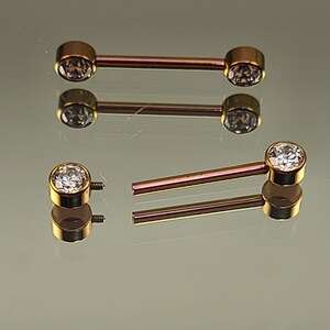 14g 1.6mm Titanium Internally Threaded Barbell Pair w/Forward Facing Gems 5/8 length Anodized Rose Gold Finish Bild 9