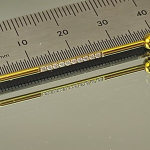 14g (1.6mm) 36mm (1.4") Titanium Industrial Bar Internal Thread with 10 Clear CZ Gems 4mm Balls Anodized Yellow Gold Finish