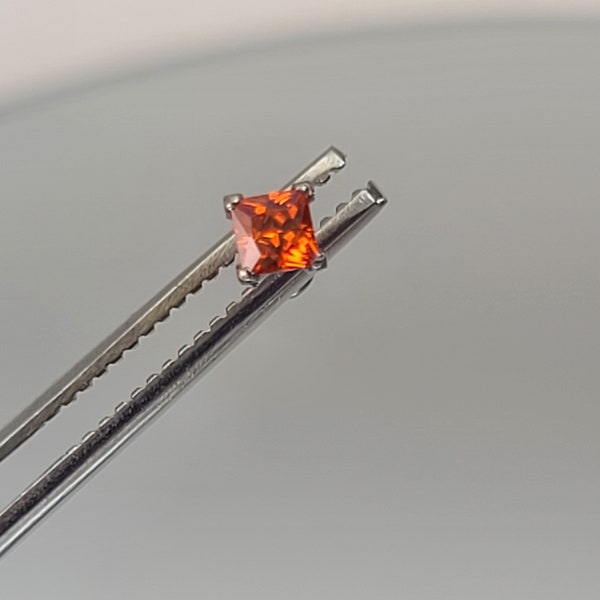 18g Titanium Threadless Stud 3mm Square Fire Orange Gem Cubic Zirconia Stud Prong Setting *Choose Post Length and Anodized Finish*