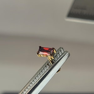 18g (1.2mm) Titanium Threadless Red Gem Baguette Bar Stud *SINGLE STUD* with Flatback Post **Choose Anodized Finish and Post Length**