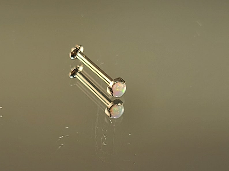 1.0mm Titanium Threadless 3mm White Opal Scoop Setting with your choice 14 18g length flatback post or 516 6mm 8mm