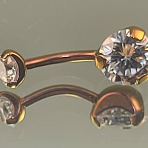 14g Rose Gold Titanium Navel Belly Ring Internal Thread Prong-Set with 5mm/8mm Clear Gems *Choose 3/8&quot; or 7/16&quot; Length*