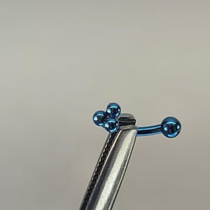 16g Titanium Curved Barbell w/Trinity Ball End and 3mm Ball End Minimalist Vertical Labret Ice Blue Finish in Photo *Choose Length & Finish*
