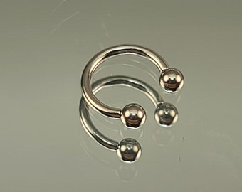 16g Titanium Silver Horseshoe Simple Septum Ring Internal Thread Circular Barbell w/3mm Balls *Diameter & Finish Color*