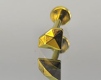 16g Crown Stud Earring (SINGLE) Internal Thread Yellow Gold Finish in Photo *Choose Finish and Post Length*