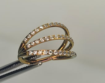 16g 12mm Titanium Conch Hoop Clear CZ Gems Triple Hinge Hoop Anodized Rose Gold in Photos *Choose Finish & Diameter at Checkout*