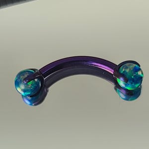 16g (1.2mm) Titanium Curved Barbell w/3mm Marine Blue Opal Claw Setting Anodized Dark Blurple Finish *Choose Anodized Finish* Eyebrow, Rook