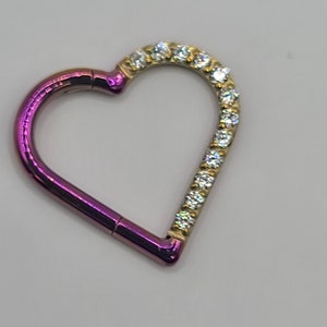 16g Titanium Heart Earring for Daith Cartilage 3/8" (10mm) Anodized Fuschia Gold Ombre Finish