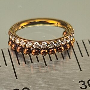 16g Clicker Titanium Clicker Hinge Hoop with Gems + Beads Septum/Daith/Cartilage 5/16"(8mm) Diameter Anodized Rose Gold Finish
