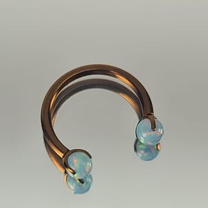 16g Titanium Horseshoe Septum Ring Circular Barbell w/3mm Moon Yellow Green Opal Claw Gems Bronze Finish in Photo *Choose Finish & Diameter*