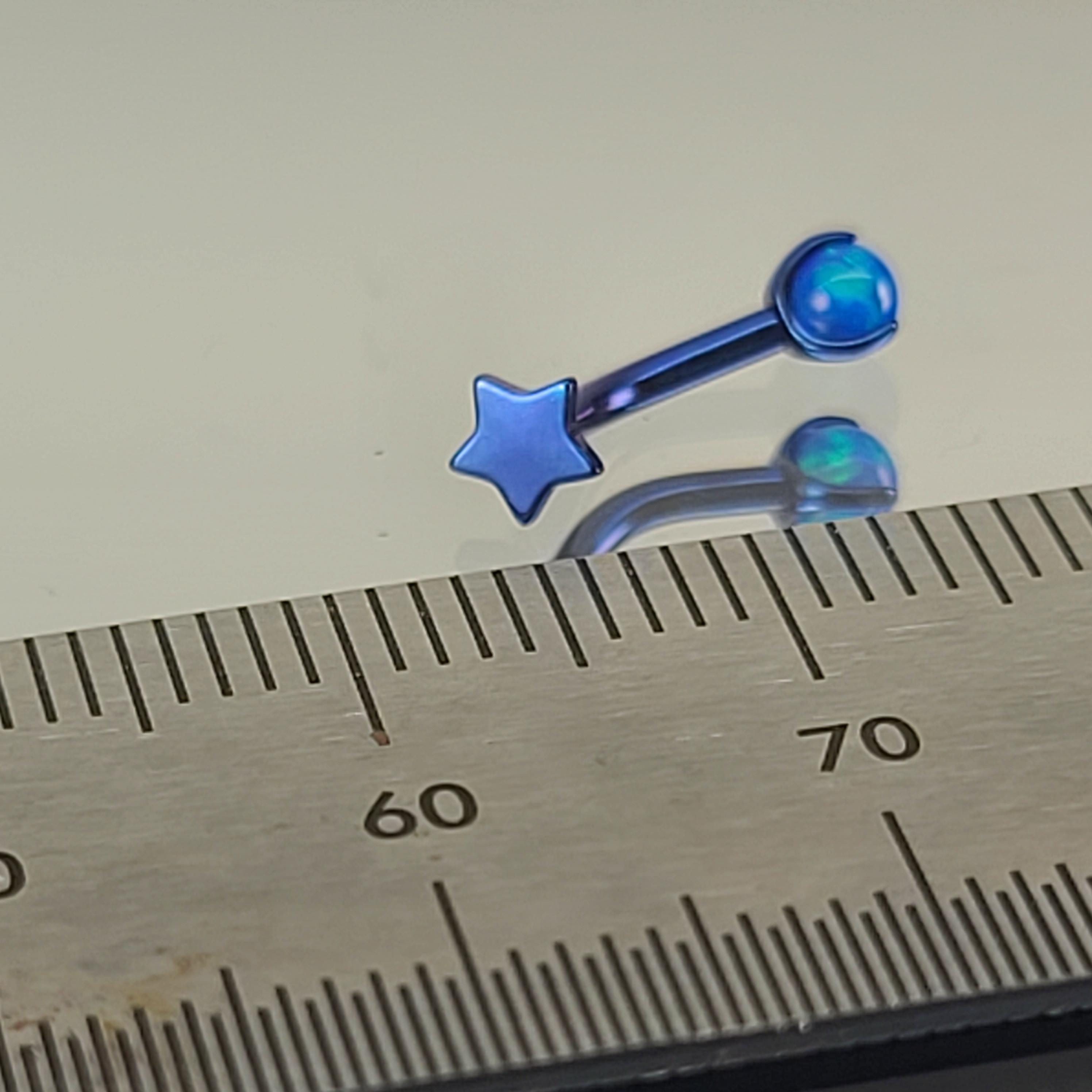 16g Titanium Internal Thread Star + Blue Opal Curved Barbell Rook ...