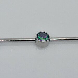 14g Titanium Industrial Bar with Center Gem Faux Mystic Topaz External Thread with 6mm Balls *Choose Anodized Finish* 38mm Length