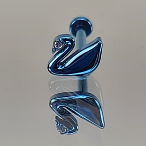 18g Titanium Threadless Swan Stud Earring Flatback Stud Swan Earring *Choose Post Length & Anodized Finish*