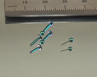 16g or 18g Titanium Threadless One Pair 3mm Ball Stud Anodized Iridescent Teal Green in Photo *Choose Finish and Length at Checkout*