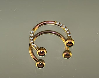 16g Gem Septum Horseshoe Septum Ring 3/8" (10mm) Diameter Rose Gold Anodized Finish