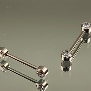 14g 1.6mm Titanium Internally Threaded Barbell Pair w/Forward Facing Gems High Polish Finish in Photo Choose Finish & Length image 4