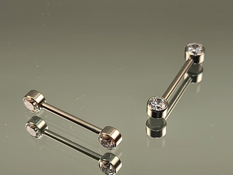 14g 1.6mm Titanium Internally Threaded Barbell Pair w/Forward Facing Gems High Polish Finish in Photo Choose Finish & Length image 4