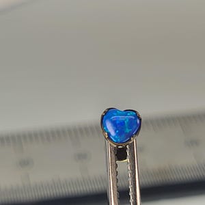 16g Blue Faux Opal Heart Stud Internal Thread Flatback Titanium Stud *Choose Anodized Finish and Post Length* (High Polish Silver in Photos)