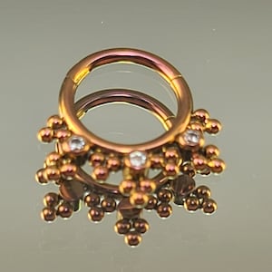 16g Clicker Titanium Hinge Hoop with Gems + Beads Diameter Anodized Rosy Gold Finish 5/16" (8mm)