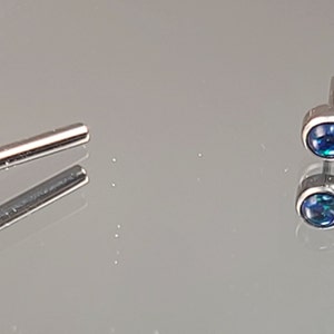 18g (1.0) Titanium Threadless 3mm Blue Green Synthetic Opal Bezel Setting with choice of 1/4" (6mm) or 5/16" (8mm) Flatback post