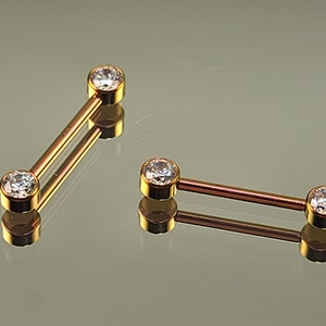 14g 1.6mm Titanium Internally Threaded Barbell Pair w/Forward Facing Gems 5/8 length Anodized Rose Gold Finish Bild 4