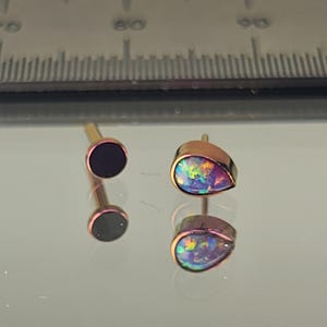 18g Titanium Threadless Oval Purple Opal Stud Anodized Fuchsia Pink Purple Finish in Photo *Choose Post Length & Choose Anodized Finish*