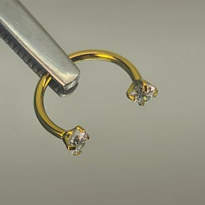 16g (1.2mm) Titanium Horseshoe Internally Threaded w/3mm Clear Prong-Set Gems Septum *Choose Diameter & Finish Color*