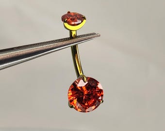 14g Titanium Navel Belly Ring Internal Thread Red Orange Gems 3/8" (10mm) Length Yellow Gold Finish in Photo *Choose Anodized Finish*