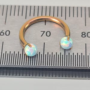 16g Titanium Horseshoe Septum Ring Circular Barbell w/3mm Moon Yellow Green Opal Claw Rose Gold Finish in Photo *Choose Finish & Diameter*