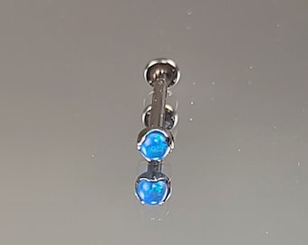18g (1.0mm) Titanium Threadless 3mm Blue Synthetic Opal scoop setting prong bezel top with 1/4" or 5/16" flatback post