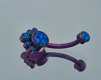 14g Titanium Internally Threaded Paw Print Cluster Navel Ring Faux Blue Opals *Choose Anodized Finish* 3/8" (10mm) Length