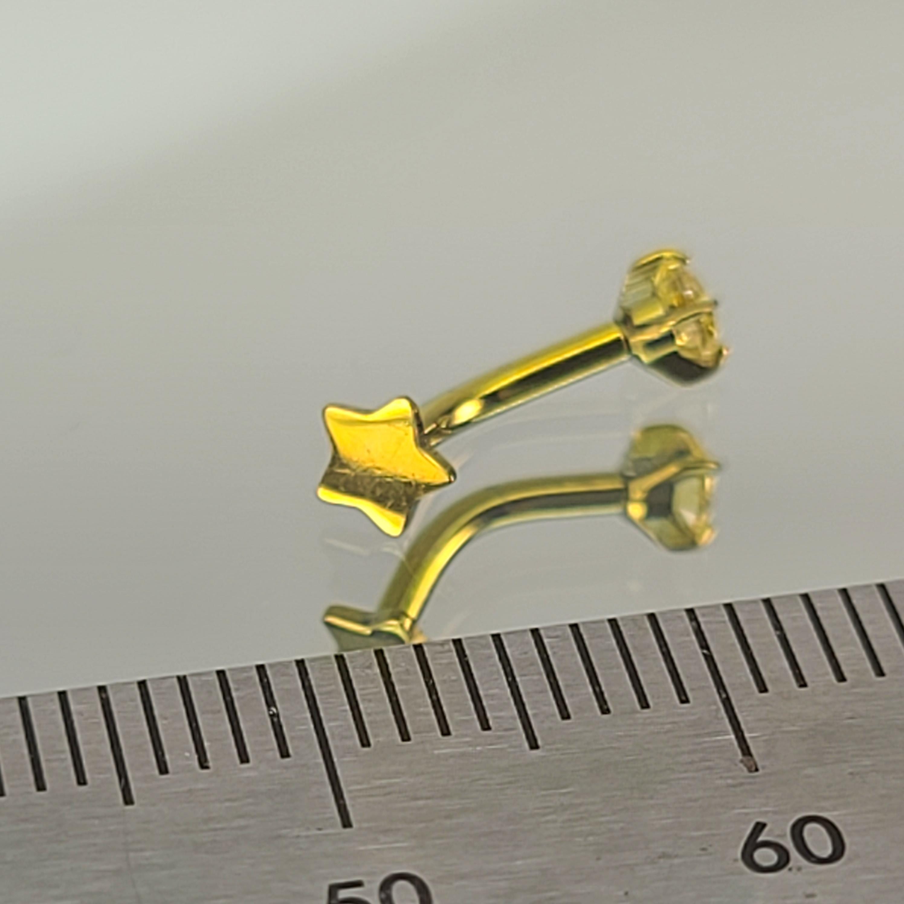 16g Titanium Internal Thread Star and Yellow Gem Curved Barbell Rook ...