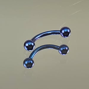 16g (1.2mm) Titanium Internal Thread Curved Barbell Anodized Blurple Finish in Photo Rook Eyebrow Vertical Labret *Choose Length & Finish*